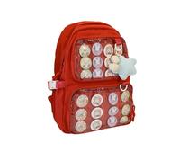 Kawaii Pin Display Backpack with Inserts for Pins - Cute Daypack for Girls, Women & Men - School, Hiking & Daily Use (Red)