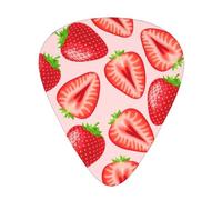 Kawaii Pink Strawberry Print,12 Pcs Guitar Pick,3 Different Thickness Plectrums for Acoustic Guitar Bass Ukulele (0.46mm 0.96mm 0.71mm)