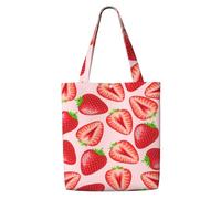Kawaii Pink Strawberry Print,Reusable Grocery Bags Shopping Tote Bags Large Capacity Canvas Shoulder bag