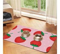 Kawaii Pink Strawberry Print,Waterproof Pet Feeding Mat,PU Leather Placemats for Cat Dog Water Bowl,Food Mats,30x45cm