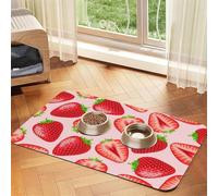 Kawaii Pink Strawberry Print,Waterproof Pet Feeding Mat,PU Leather Placemats for Cat Dog Water Bowl,Food Mats,30x45cm