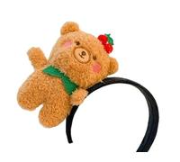 Kawaii Plush Strawberry Bear Hairband Cartoon Spa Headband for Make Up Soft Cutecore Accessories for Women (Brown)