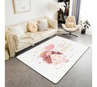 Kawaii Princess Kids Area Rug,Star Dreamy Balloon Heart Indoor Floor Mat Entrance Rug for Girls Boys,Fairy Tale Fantasy Girly Non Slip Rug,White & Pink & Yellow Couch Living Room Decor,5'x6'6''