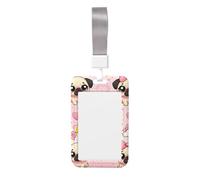 Kawaii-Pug-Love Abs Vertical Id Badge Holder, Name Badge with Clear Scanning Film