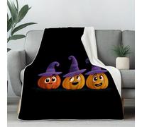 Kawaii Pumpkin Blankets for Couch, Cartoon Halloween Decor Fleece Blanket 60"x80" Warm Soft, Witch Hat Throw Blankets for Bed Cozy Lightweight Bedding Blanket for Fall Spring Summer Winter