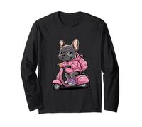 Kawaii Puppy On Pink Moped French Bulldog Rider Long Sleeve T-Shirt