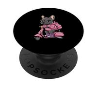 Kawaii Puppy On Pink Moped French Bulldog Rider PopSockets Adhesive PopGrip