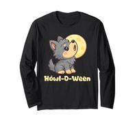 Kawaii Puppy Wolf Howling Moon Chibi Spooky Halloween Long Sleeve T-Shirt