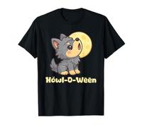 Kawaii Puppy Wolf Howling Moon Chibi Spooky Halloween T-Shirt