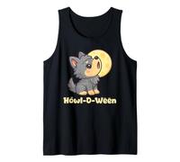 Kawaii Puppy Wolf Howling Moon Chibi Spooky Halloween Tank Top