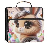 Kawaii Rabbit Bunny Zip up Binder Organizer 1.5 Inch Binders 3 Ring Heavy Duty School Binders Bag with Shoulder Strap Storage Portfolio Folder with Handle