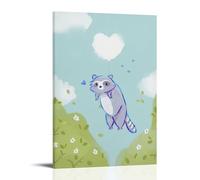 Kawaii Raccoon Colorful Painting Cute Vintage Style Poster Set - Wall Decor, Aesthetic Canvas Painting for A Cozy Homer 24x36inch(60x90cm)
