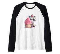 Kawaii Raccoon Cupcake Lover Cute Animal Sweet Dessert Desi Raglan Baseball Tee