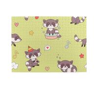 Kawaii Raccoon Cute Adults 500 Pieces Puzzles-Jigsaw Wooden Puzzle for Adults Elderly