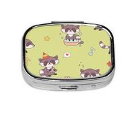 Kawaii Raccoon Cute,Meta Pill Box 2 Compartment Medicine Case,Portable Organizer,Rectangle Meta Portable Organizer Pill Box 311 Compartment Medicine Case