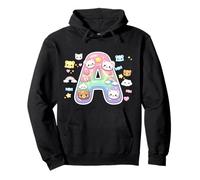 Kawaii Rainbow Bear Letter A Pastel Animal Alphabet Initial Pullover Hoodie