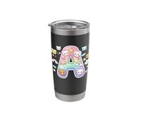Kawaii Rainbow Bear Letter A Pastel Animal Alphabet Initial Stainless Steel Insulated Tumbler