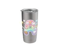 Kawaii Rainbow Bear Letter A Pastel Animal Alphabet Initial Stainless Steel Insulated Tumbler