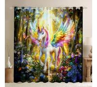 Kawaii Rainbow Unicorn Blackout Curtains 66 x 72 Inch For Kids Girls Teen Women,Cute Cartoon Animal Window Curtains 2 Panel Sets Dreamy Unicorn Window Treatments Woodland Animal Drapes