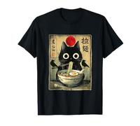 Kawaii Ramen Cat Raven Retro Japanese Noodles Artwork T-Shirt