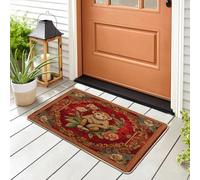 Kawaii Red Aesthetic Monkey Front Black Door Mat Outside Inside Entrance 29 * 17, Vintage Flower Floral Outdoor Indoor Washable Doormat, Small Animal Shoes Off Doormat for Patio Interior Garage