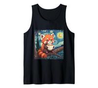 Kawaii Red Panda Holding a Cup Cute Starry Night Van Gogh Tank Top