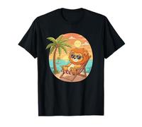 Kawaii Relaxing Lion On Tropical Beach Sunset T-Shirt