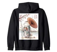 Kawaii Retro Japan Anime Cat Kimono Umbrella Sakura Japanese Zip Hoodie