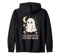 Kawaii Sad Ghost Cute Creepy Moon Aesthetic Zip Hoodie