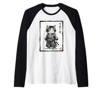 Kawaii Samurai Kitten Japanese Ink Tokyo Japan Cat Mom Dad Raglan Baseball Tee