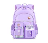 Kawaii School Backpack for Girls - Big Capacity Primary, Elementary, and Middle School Rucksack, Cute and Durable Bookbag for Teen Kids and Children (Purple)