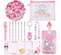 Kawaii School Supplies, Cute Stationary Set, Including Stickers, Pencils, Pen-Style Eraser, Sticky Note, Lanyard with ID Badge,Brooch,Back to School Gift for Girls Boys Kids
