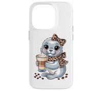 Kawaii Seal With Latte Cup Cute Coffee Lover Case for iPhone 14 Pro