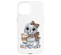 Kawaii Seal With Latte Cup Cute Coffee Lover Case for iPhone 15