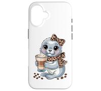 Kawaii Seal With Latte Cup Cute Coffee Lover Case for iPhone 16