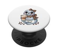 Kawaii Seal With Latte Cup Cute Coffee Lover PopSockets Adhesive PopGrip