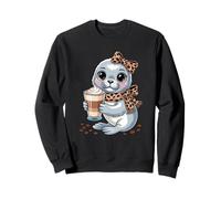 Kawaii Seal With Latte Cup Cute Coffee Lover Sweatshirt