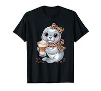 Kawaii Seal with Latte Cup Cute Coffee Lover T-Shirt