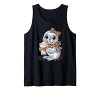 Kawaii Seal with Latte Cup Cute Coffee Lover Tank Top