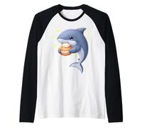 Kawaii Shark Ocean Fish Munching Happily Raglan Baseball Tee