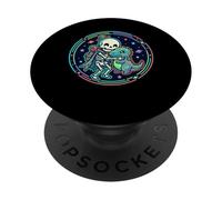 Kawaii Skeleton Hugging Dinosaur in Space PopSockets Adhesive PopGrip
