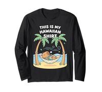 Kawaii Sleeping Capybara Hawaiian Aloha Hammock Beach Summer Long Sleeve T-Shirt
