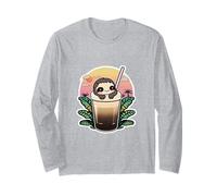 Kawaii Sloth Bubble Tea Tropical Sunset Boba Drink Long Sleeve T-Shirt