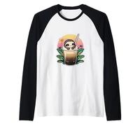 Kawaii Sloth Bubble Tea Tropical Sunset Boba Drink Raglan Baseball Tee