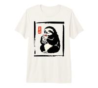 Kawaii Sloth Drinking Boba Bubble Milk Tea Graphic Premium T-Shirt
