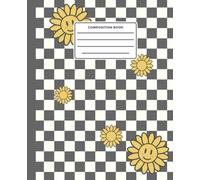 Kawaii Smiley Face Sunflower Composition Book: Retro Grey Checkerboard Aesthetic Journal: Cute Blushing Floral Grid Notebook for Teen Girls, College ... | 120 College Ruled Pages, 7.5 x 9.25 in
