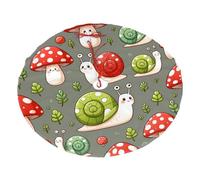 Kawaii-Snails-Mushrooms Plush Christmas Tree Skirt, Soft Flannel Christmas Tree Decoration with Red String Ties, Easy to Install Holiday Ornament for Xmas