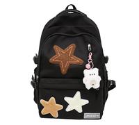 Kawaii Solid Color Cute Aesthetic Rucksack Lightweight Cute Backpack for School with Cute Accessories Pendant Back To College Supplies (Black)