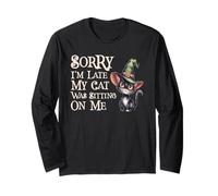 Kawaii Sorry Late My Cat Witch Sitting ON ME Creepy Witches Long Sleeve T-Shirt