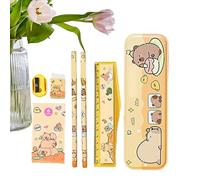 Kawaii Stationery Set | School Ruler - Pencil Case with Capibara Design | for Children Class Study Notebook Taking Notes Write Drawing School
